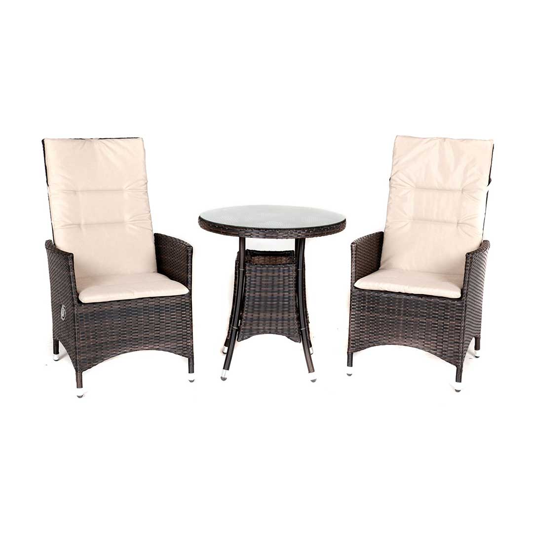 Kensington Club 70cm Table With 2 Rattan Reclining Armchairs Brown Kensington Club 70cm Table With 2 Rattan Reclining Armchairs Brown