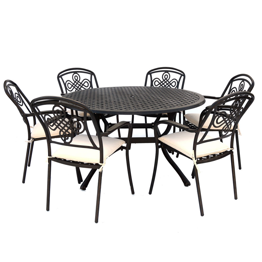 Cast Aluminium Brompton 135cm Round Table With 6 Chairs Autumn Rust