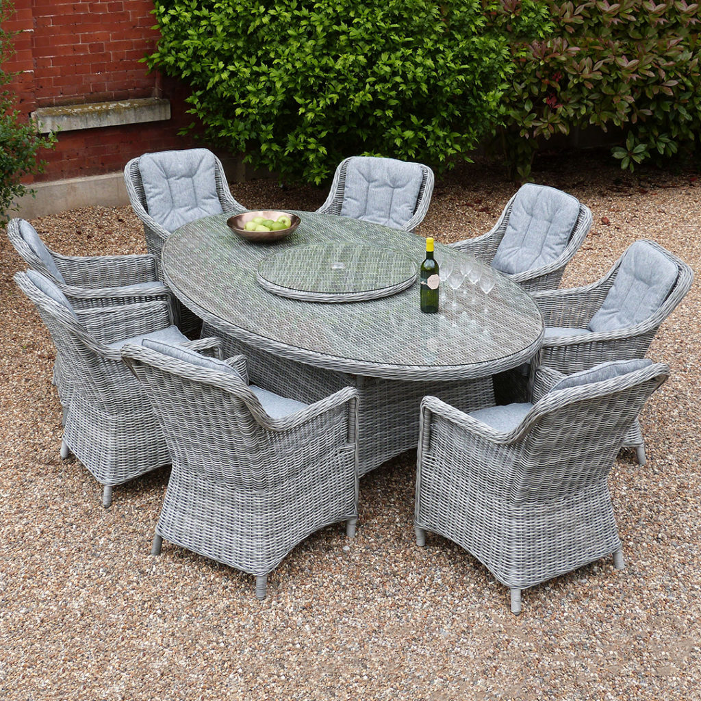 Kensington Deluxe 230x135cm Oval Table With 8 Henley Dining Armchairs Slate Regatta Garden