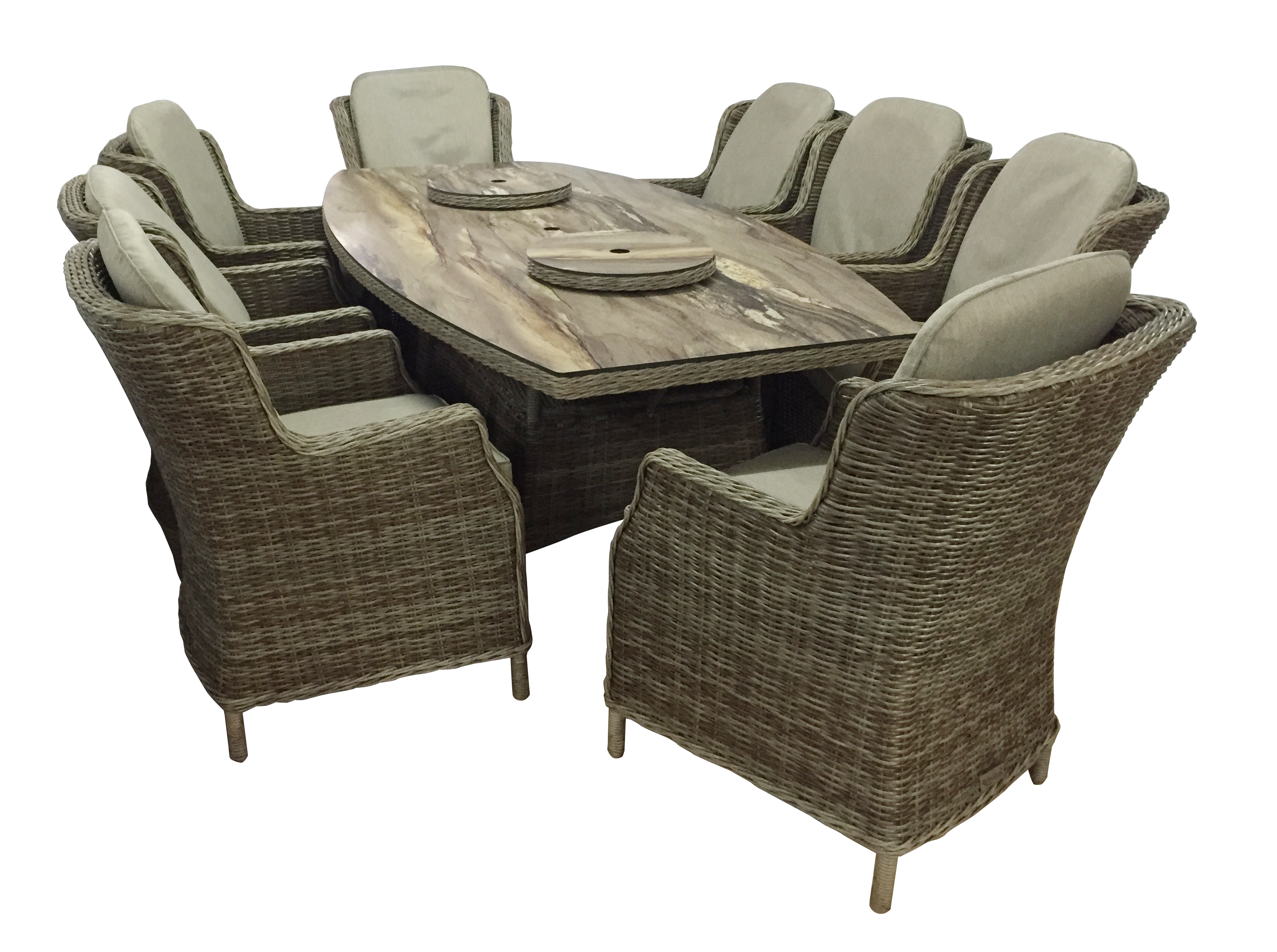 Cotswold Rattan Boat Shape Table With High Pressure Laminate Top & 8